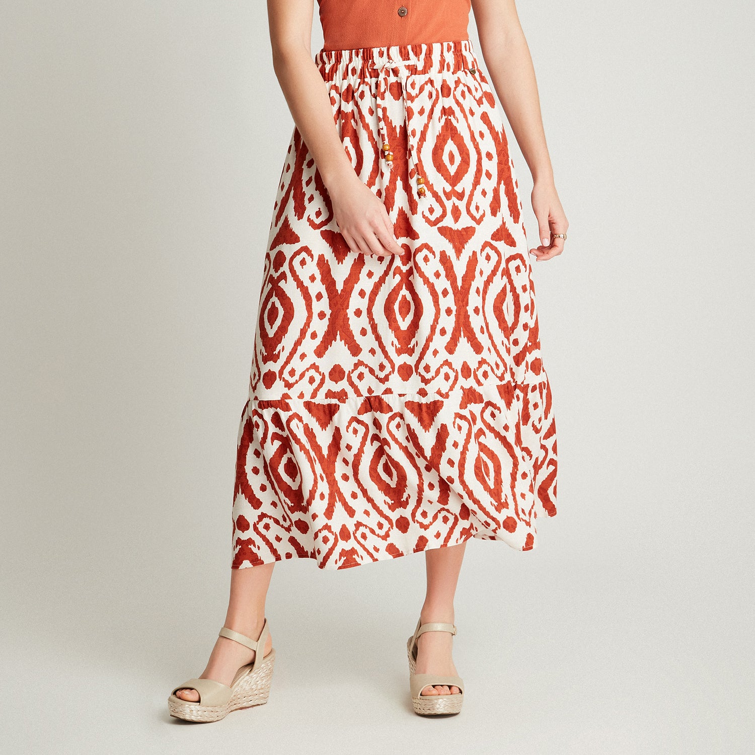 Falda Terracota Largas Estampado Acampanada